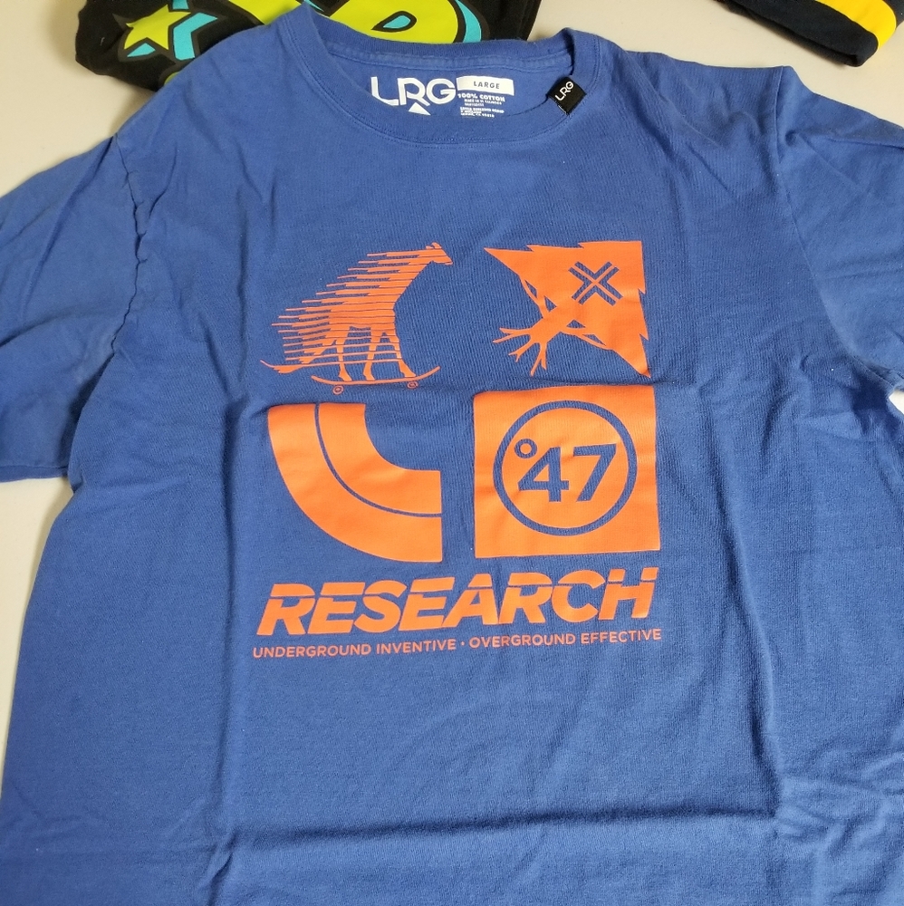 LRG T-shirt. Lightly worn, Blue and orange Logo